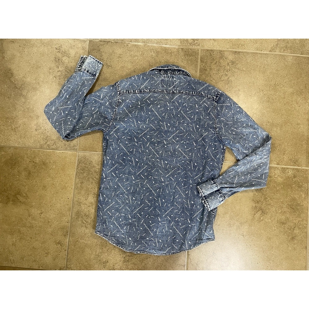 American Rag Mens Sz S Popular Denim Aztec Long Sleeve Shirt Blue Pattern Button - Picture 2 of 7